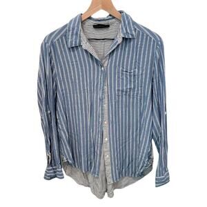 Jane and Delancey Oversized Button Down Shirt Stripped Blue M